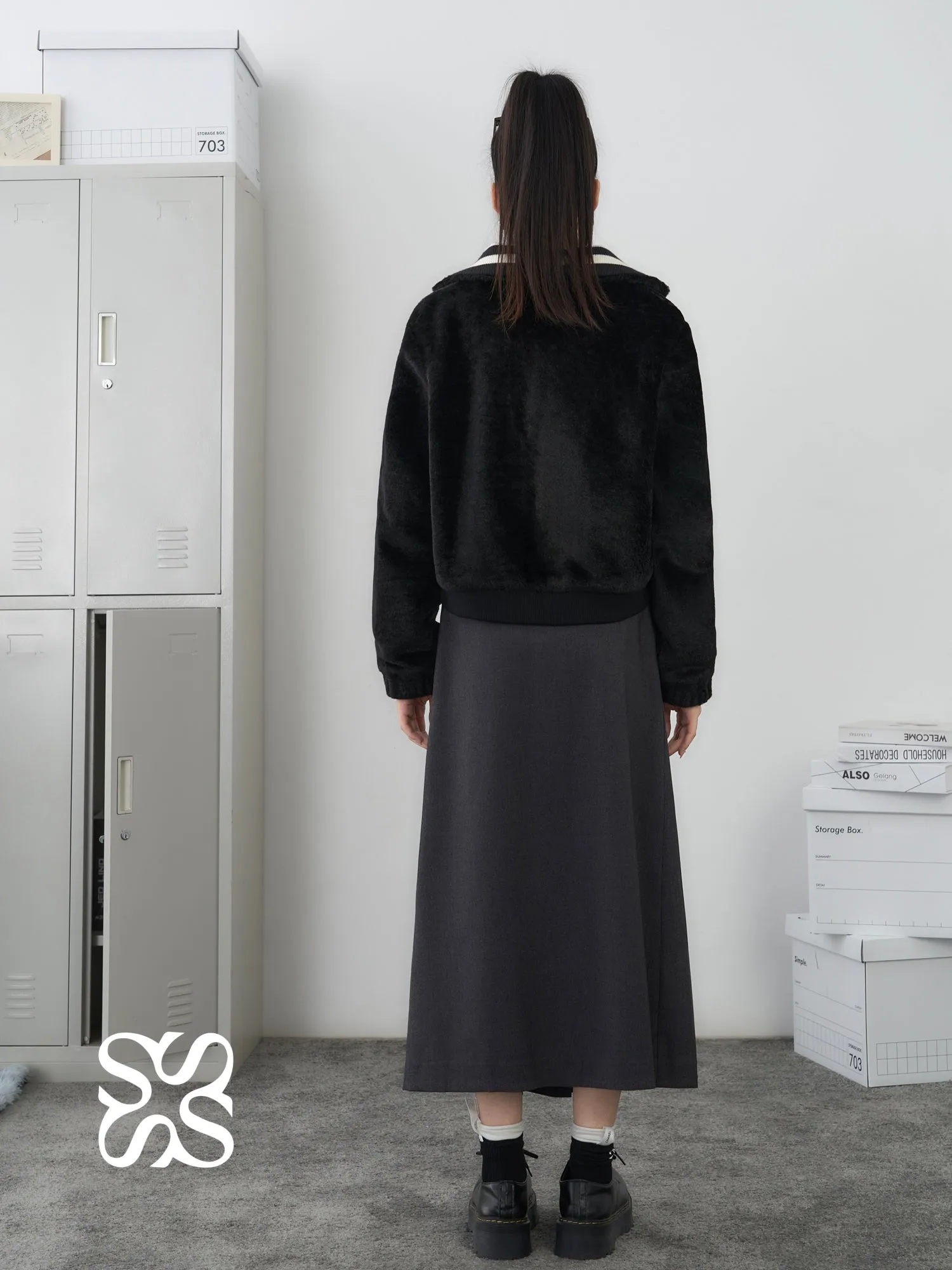 Black Fake Fur Short Jacket