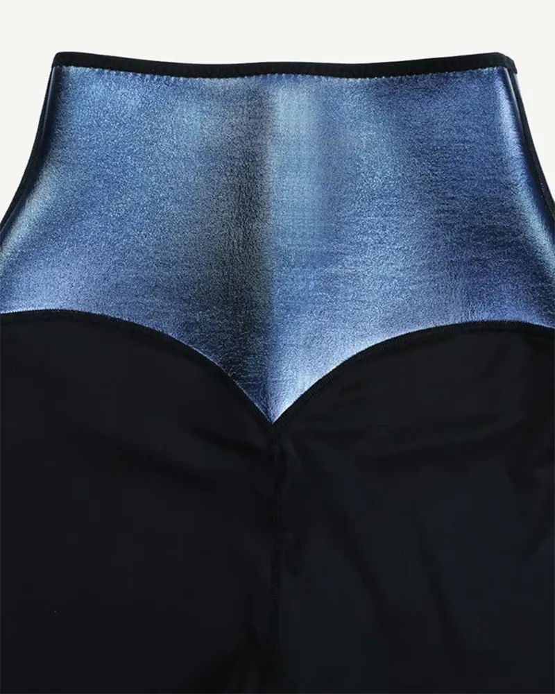 Blue Neoprene Tummy Control Leggings