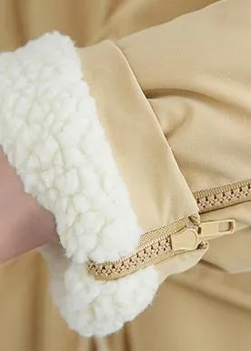 Fashion Loose fitting mid-length coats khaki Square Collar drawstring Woolen Coats