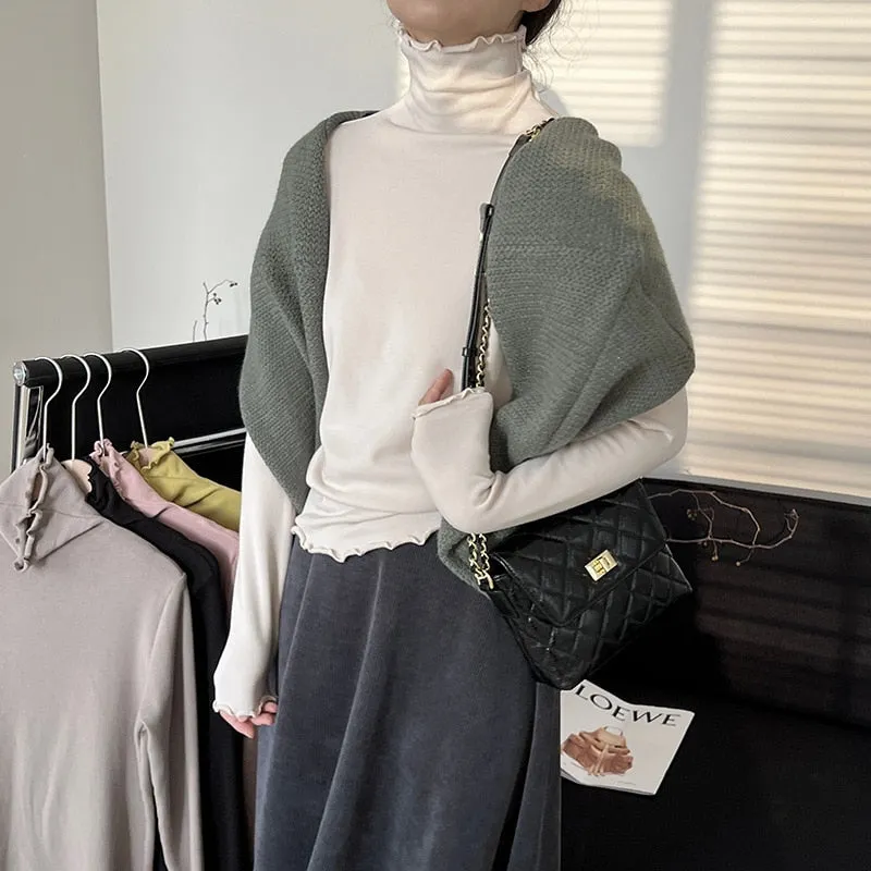 [Korean Style] Basic Slim Fit Solid Color Lettuce Edge Turtleneck Top
