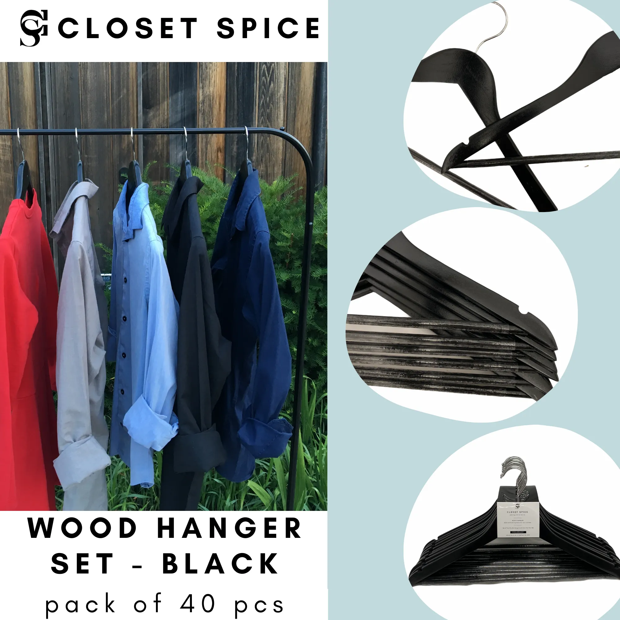 Wood Hangers - Set of 40 (Black)