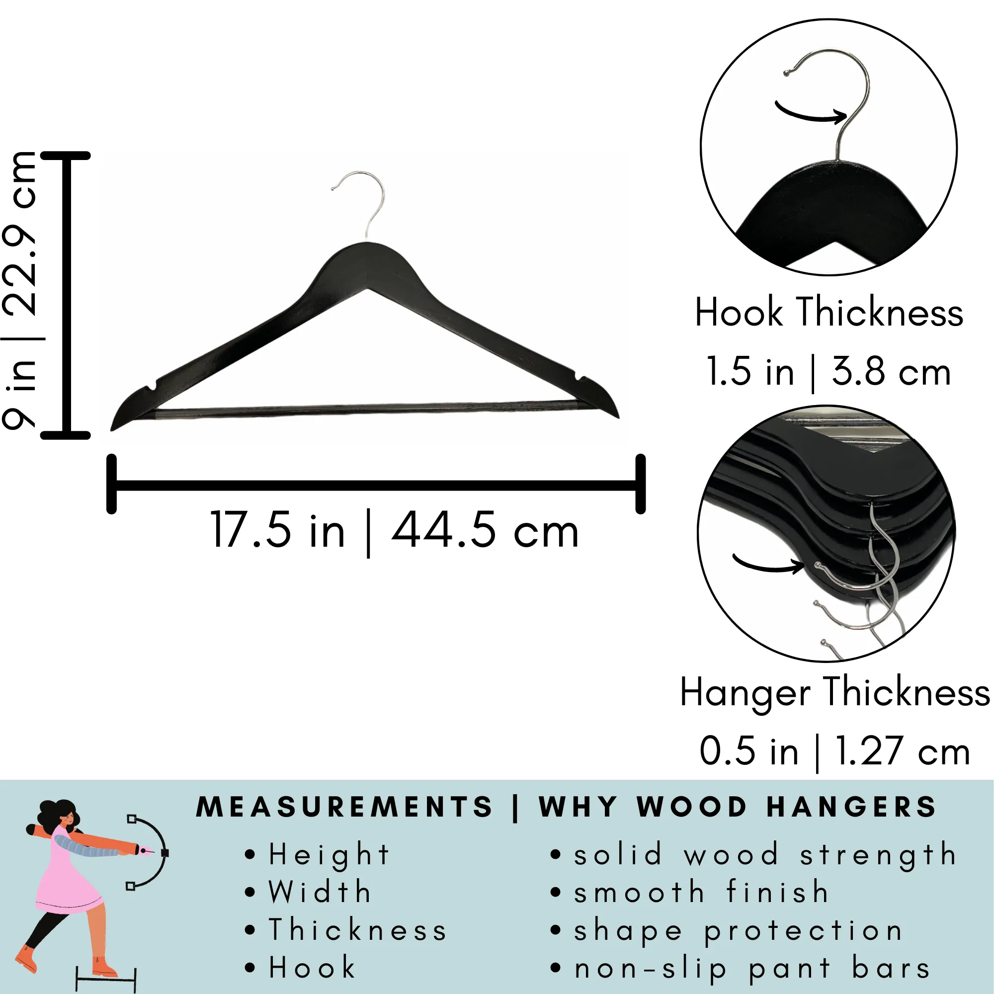 Wood Hangers - Set of 40 (Black)